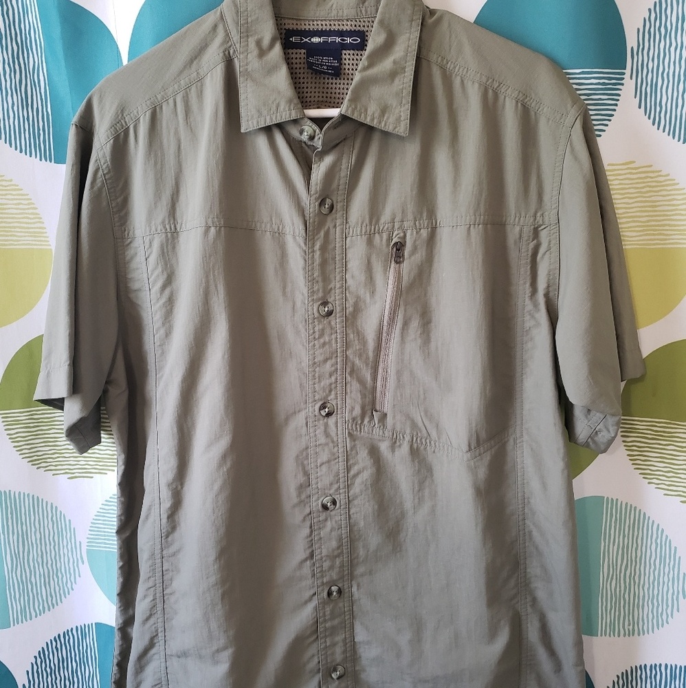 Olive green short sleeve button up.